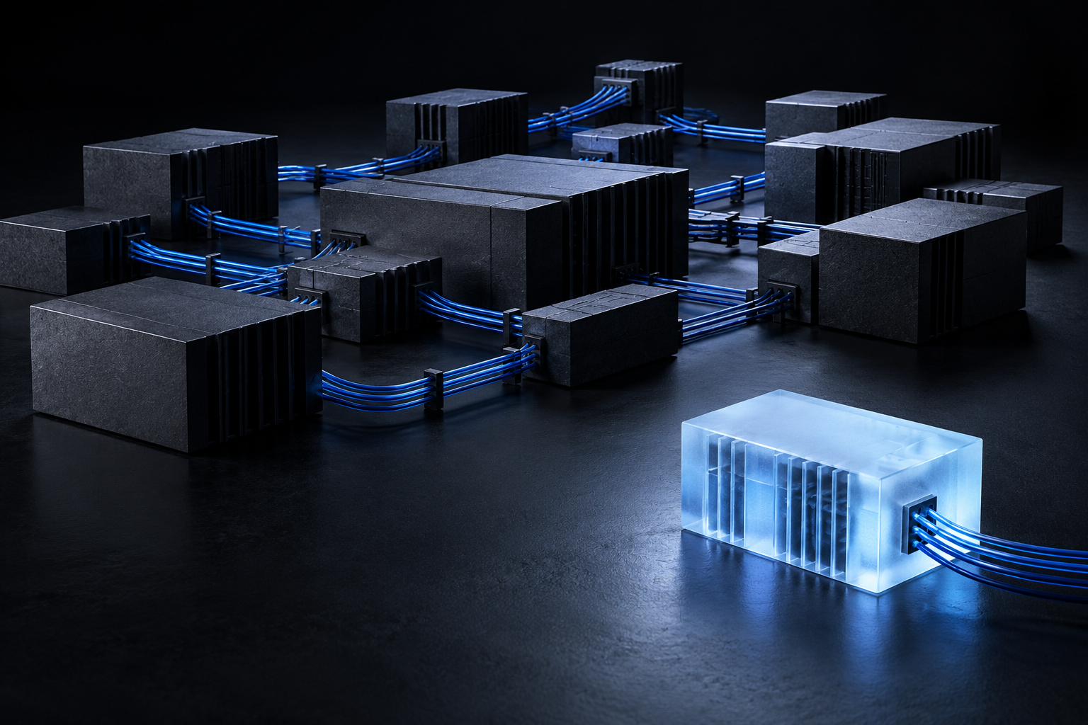 Connected graphite blocks representing separated network zones